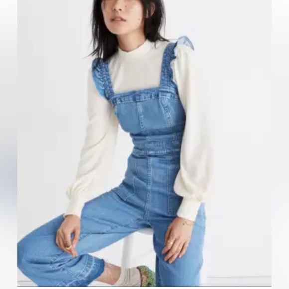 Abercrombie & Fitch Pants - Abercrombie & Fitch ruffle strap light blue denim jumpsuit, size M